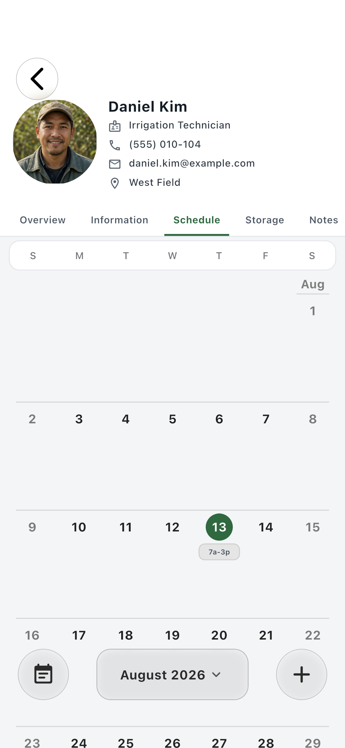 Farmroute worker profile Schedule page